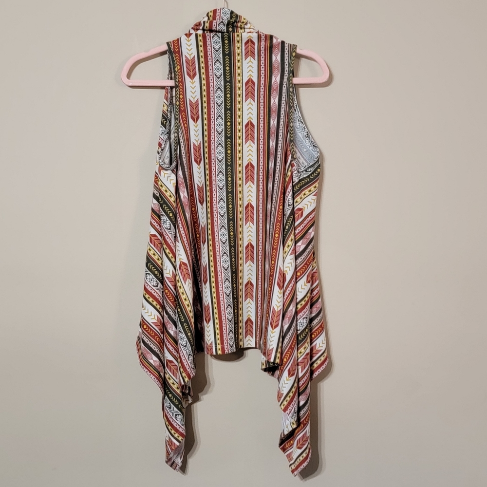 Wrangler Aztec Print Western Sleeveless Waterfall Cardigan, Size Medium - Picture 4 of 4